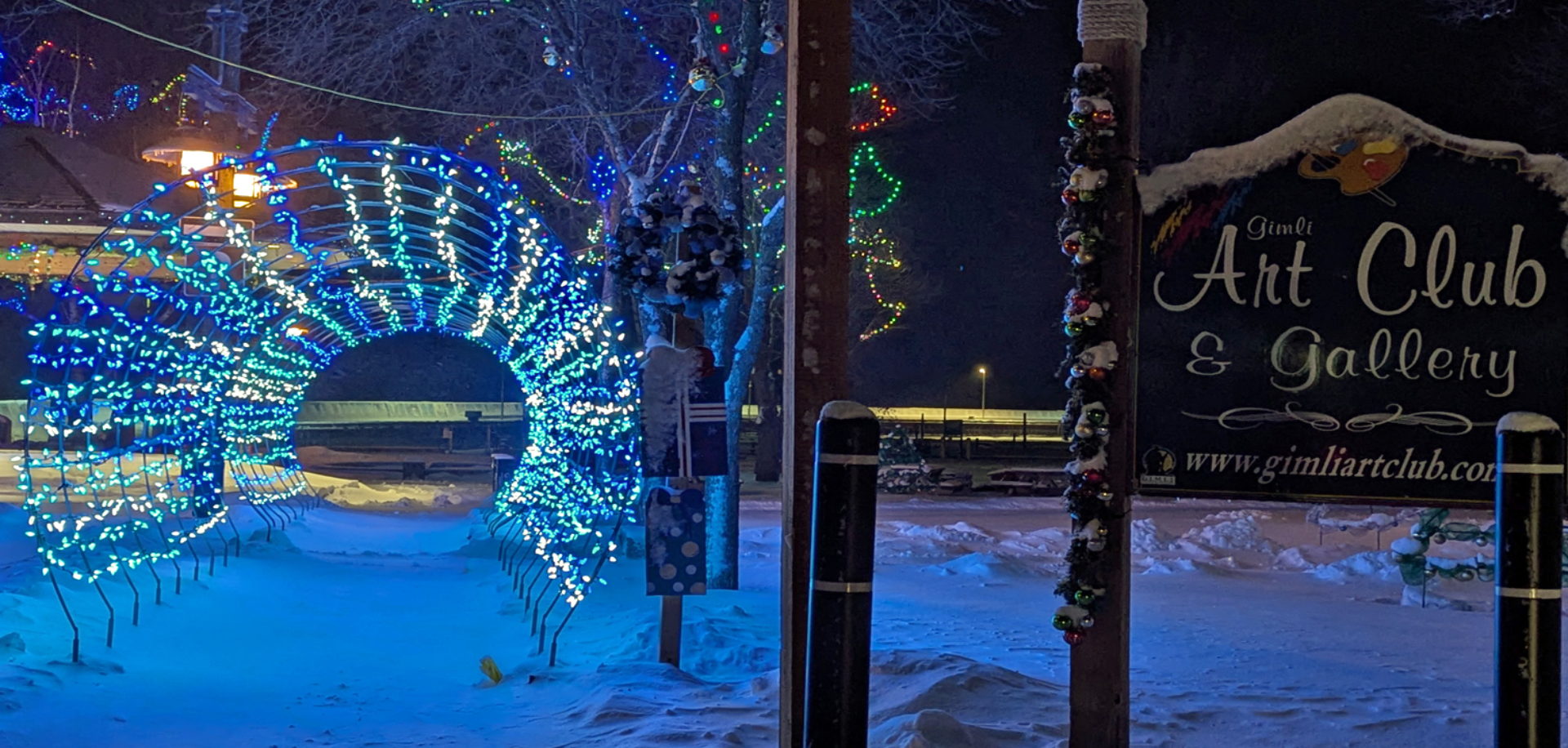 Christmas in Gimli Tunnel of lights leading to the Gimli harbour.